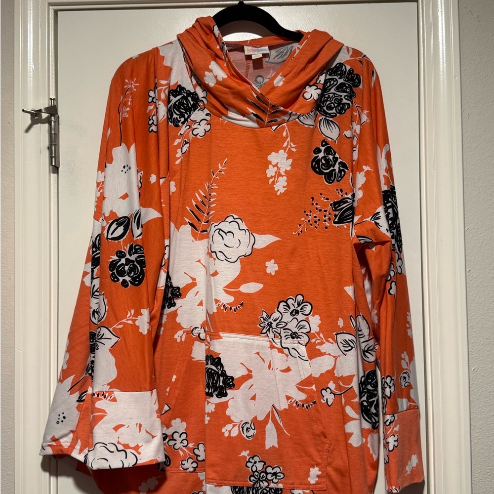LuLaRoe Orange Floral Cowl Neck Pullover